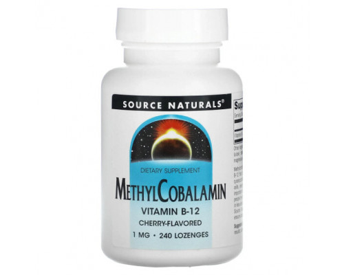 Витамины группы B Source Naturals, МетилКобаламин, С вишневым вкусом Под язык, 1 мг, 240 таблеток Витамины группы B Source Naturals, МетилКобаламин, С вишневым вкусом Под язык, 1 мг, 240 таблеток
