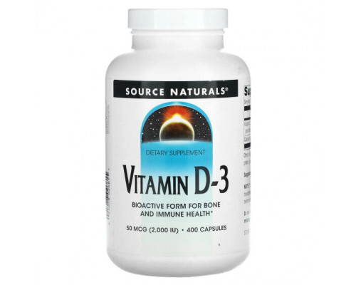 Витамин D Source Naturals, Витамин D-3, 50 мкг (2000 МЕ), 400 капсул Витамин D Source Naturals, Витамин D-3, 50 мкг (2000 МЕ), 400 капсул