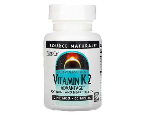 Source Naturals, Преимущества Витамина K2, 2,200 мкг, 60 таблеток Source Naturals, Преимущества Витамина K2, 2,200 мкг, 60 таблеток