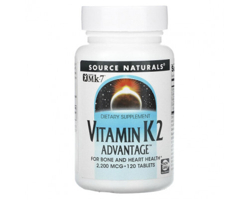 Витамин К Source Naturals, Vitamin K2 Advantage, 2200 мкг, 120 таблеток Витамин К Source Naturals, Vitamin K2 Advantage, 2200 мкг, 120 таблеток