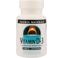 Source Naturals, Витамин D-3, 10 000 ИЕ, 120 мягких капсул