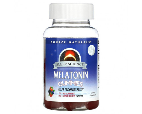 Детское здоровье Source Naturals, Sleep Science, жевательные мармеладки с мелатонином, ягодное ассорти, 5 мг, 60 жевательных таблеток Детское здоровье Source Naturals, Sleep Science, жевательные мармеладки с мелатонином, ягодное ассорти, 5 мг, 60 жевательных таблеток