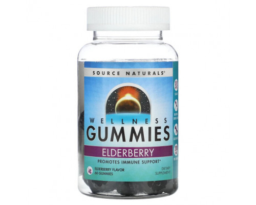 БАДы для укрепления иммунитета Source Naturals, Wellness Gummies, бузина, 60 жевательных таблеток БАДы для укрепления иммунитета Source Naturals, Wellness Gummies, бузина, 60 жевательных таблеток