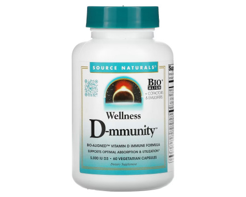 Source Naturals, Wellness D-mmunity, Bio-Aligned Vitamin D Immune Formula, 75 mcg (3,000 IU), 60 Vegetarian Capsules