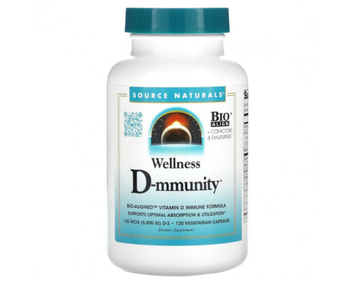 Витамин D Source Naturals, Wellness D-mmunity, 125 мкг, 120 вегетарианских капсул Витамин D Source Naturals, Wellness D-mmunity, 125 мкг, 120 вегетарианских капсул