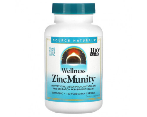 Цинк Source Naturals, Wellness ZincMunity, 50 мг, 120 вегетарианских капсул Цинк Source Naturals, Wellness ZincMunity, 50 мг, 120 вегетарианских капсул