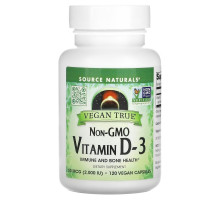 Source Naturals, Витамин D3 без ГМО, 50 мкг (2000 МЕ), 120 веганских капсул