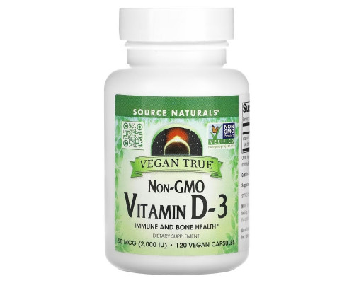 Source Naturals, Витамин D3 без ГМО, 50 мкг (2000 МЕ), 120 веганских капсул Source Naturals, Витамин D3 без ГМО, 50 мкг (2000 МЕ), 120 веганских капсул