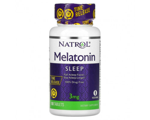 БАДы Natrol, Мелатонин, медленное высвобождение, 3 мг, 100 таблеток БАДы Natrol, Мелатонин, медленное высвобождение, 3 мг, 100 таблеток
