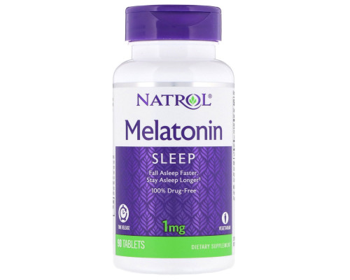Natrol, Мелатонин, медленное высвобождение, 1 мг, 90 таблеток Natrol, Мелатонин, медленное высвобождение, 1 мг, 90 таблеток