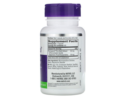 Natrol, Pycnogenol, 50 мг, 60 капсул Natrol, Pycnogenol, 50 мг, 60 капсул