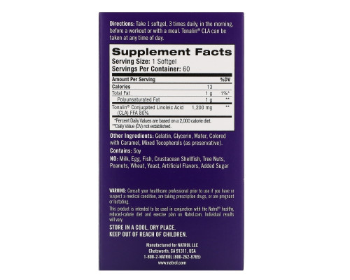 Natrol, Tonalin, CLA, 1,200 mg, 60 Softgels Natrol, Tonalin, CLA, 1,200 mg, 60 Softgels
