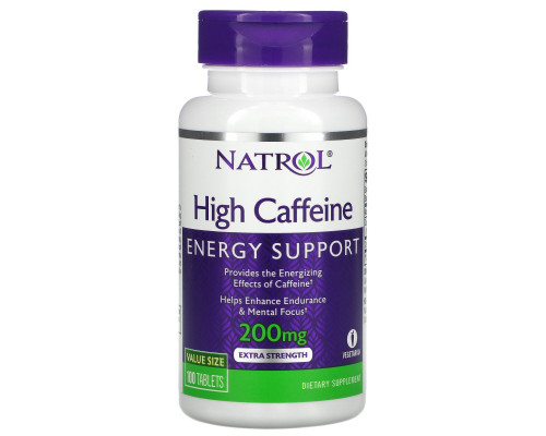 Natrol, High Caffeine, Extra Strength, 200 mg, 100 Tablets Natrol, High Caffeine, Extra Strength, 200 mg, 100 Tablets
