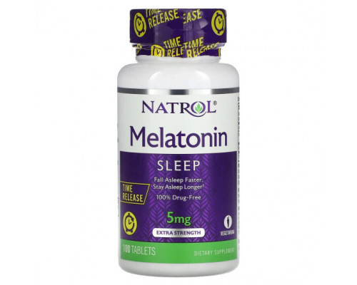 БАДы Natrol, Мелатонин, медленное высвобождение, с повышенной силой действия, 5 мг, 100 таблеток БАДы Natrol, Мелатонин, медленное высвобождение, с повышенной силой действия, 5 мг, 100 таблеток