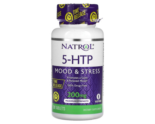 Natrol, 5-HTP, медленное высвобождение, максимальная сила, 200 мг, 30 таблеток