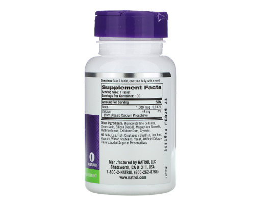 Natrol, Витамин H, 1000 мкг, 100 таблеток Natrol, Витамин H, 1000 мкг, 100 таблеток