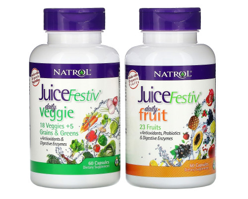 Natrol, JuiceFestiv, 2 флакона, по 60 капсул каждый Natrol, JuiceFestiv, 2 флакона, по 60 капсул каждый