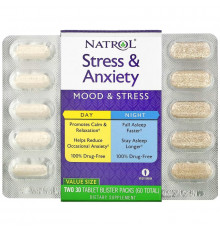 Natrol, Stress & Anxiety, Day & Night, Two 30 Tablet Blister Packs (60 Total)
