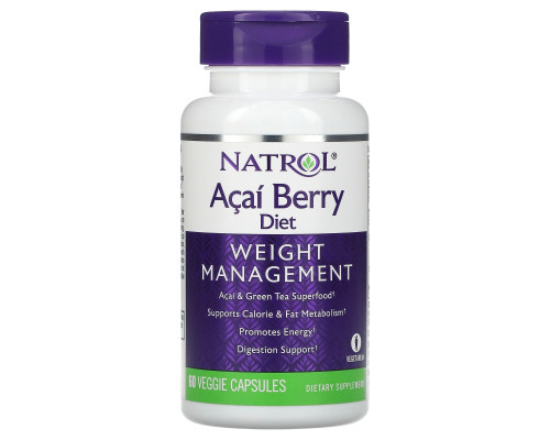 Natrol, AcaiBerry Diet, суперпродукты асаи и зеленый чай, 60 вегетарианских капсул Natrol, AcaiBerry Diet, суперпродукты асаи и зеленый чай, 60 вегетарианских капсул