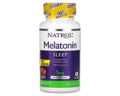 Natrol, Мелатонин, быстрорастворимый, клубника, 5 мг, 90 таблеток Natrol, Мелатонин, быстрорастворимый, клубника, 5 мг, 90 таблеток