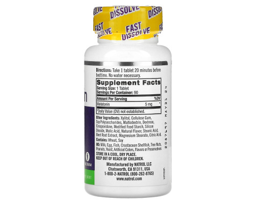 Natrol, Мелатонин, быстрорастворимый, клубника, 5 мг, 90 таблеток Natrol, Мелатонин, быстрорастворимый, клубника, 5 мг, 90 таблеток