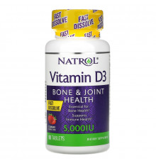 Natrol, Витамин D3, быстрорастворимый, со вкусом клубники, 5 000 МЕ, 90 таблеток
