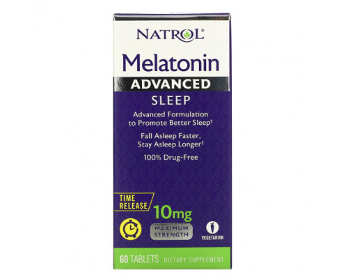 Для здорового сна Natrol, мелатонин, улучшенный сон, медленное высвобождение, 10 мг, 60 таблеток Для здорового сна Natrol, мелатонин, улучшенный сон, медленное высвобождение, 10 мг, 60 таблеток