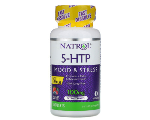 Natrol, 5-HTP, быстрорастворимый, особо эффективный, вкус диких ягод, 100 мг, 30 таблеток Natrol, 5-HTP, быстрорастворимый, особо эффективный, вкус диких ягод, 100 мг, 30 таблеток