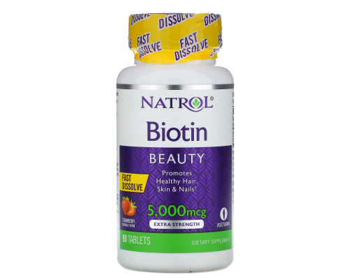 Natrol, Биотин, клубника, 5000 мкг, 90 таблеток Natrol, Биотин, клубника, 5000 мкг, 90 таблеток