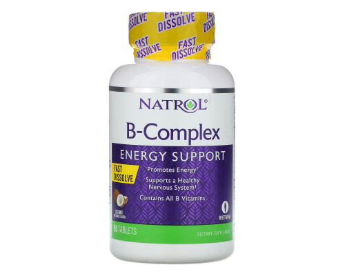 Natrol, Комплекс витаминов группы B, быстрорастворимые, натуральный кокосовый вкус, 90 таблеток Natrol, Комплекс витаминов группы B, быстрорастворимые, натуральный кокосовый вкус, 90 таблеток