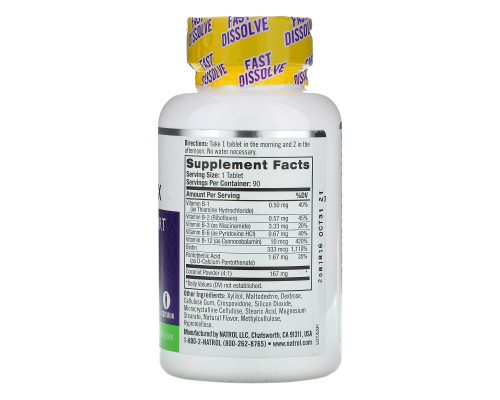 Natrol, Комплекс витаминов группы B, быстрорастворимые, натуральный кокосовый вкус, 90 таблеток Natrol, Комплекс витаминов группы B, быстрорастворимые, натуральный кокосовый вкус, 90 таблеток