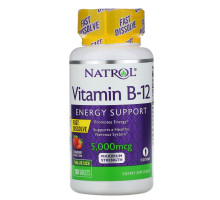 Natrol, Витамин B-12, быстрое растворение, клубничный аромат, 5000 мкг, 100 таблеток
