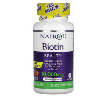 Natrol, Биотин, со вкусом клубники, 10000 мкг, 60 таблеток