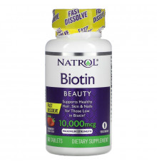 Natrol, Биотин, со вкусом клубники, 10000 мкг, 60 таблеток