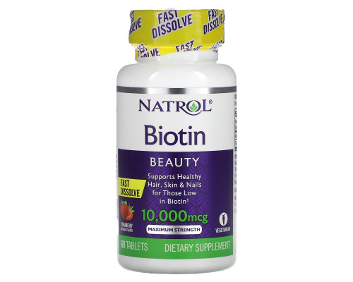 Natrol, Биотин, со вкусом клубники, 10000 мкг, 60 таблеток Natrol, Биотин, со вкусом клубники, 10000 мкг, 60 таблеток