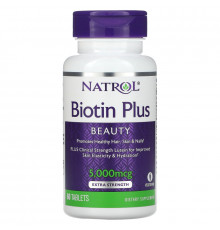 Natrol, Biotin Plus, красота, дополнительная сила, 5000 мкг, 60 таблеток
