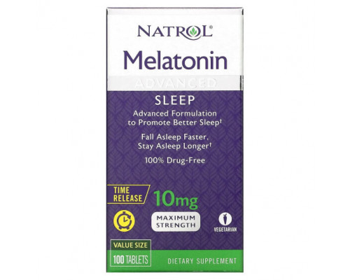 Для здорового сна Natrol, Мелатонин, улучшенный сон, медленное высвобождение, 10 мг, 100 таблеток Для здорового сна Natrol, Мелатонин, улучшенный сон, медленное высвобождение, 10 мг, 100 таблеток