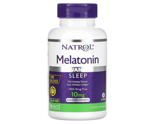 Для здорового сна Natrol, Мелатонин, улучшенный сон, медленное высвобождение, 10 мг, 100 таблеток Для здорового сна Natrol, Мелатонин, улучшенный сон, медленное высвобождение, 10 мг, 100 таблеток