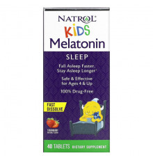 Детское здоровье Kids, Melatonin, Ages 4 & Up, Strawberry, 40 Tablets