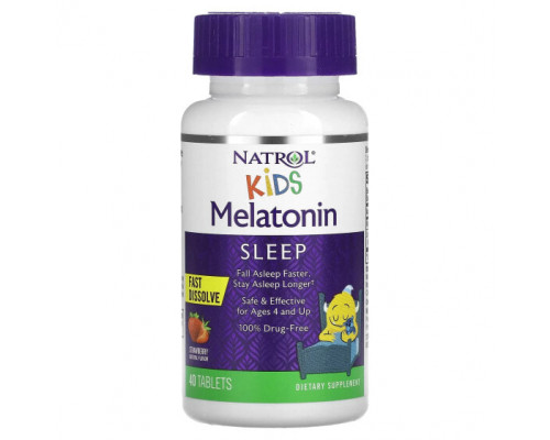Детское здоровье Kids, Melatonin, Ages 4 & Up, Strawberry, 40 Tablets Детское здоровье Kids, Melatonin, Ages 4 & Up, Strawberry, 40 Tablets