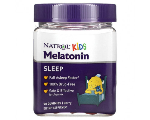 БАДы Natrol, Kids, мелатонин, для детей от 4 лет, ягодный вкус, 90 жевательных конфет БАДы Natrol, Kids, мелатонин, для детей от 4 лет, ягодный вкус, 90 жевательных конфет
