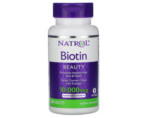Natrol, Biotin, Maximum Strength, 10,000 mcg, 200 Tablets Natrol, Biotin, Maximum Strength, 10,000 mcg, 200 Tablets