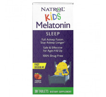 Детское здоровье Kids, Melatonin, Fast Dissolve, Ages 4+, Strawberry, 30 Tablets