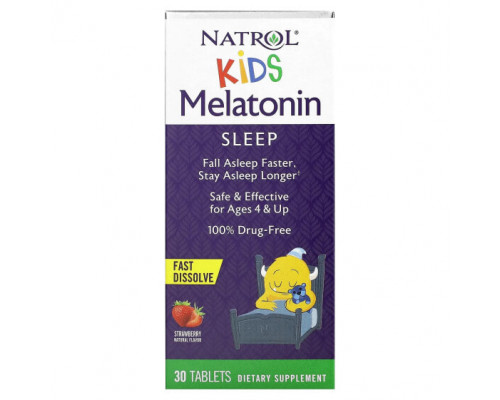 Детское здоровье Kids, Melatonin, Fast Dissolve, Ages 4+, Strawberry, 30 Tablets Детское здоровье Kids, Melatonin, Fast Dissolve, Ages 4+, Strawberry, 30 Tablets