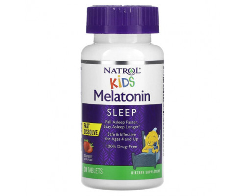 Детское здоровье Kids, Melatonin, Fast Dissolve, Ages 4+, Strawberry, 30 Tablets Детское здоровье Kids, Melatonin, Fast Dissolve, Ages 4+, Strawberry, 30 Tablets