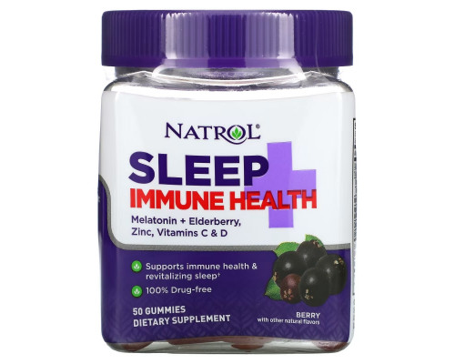 Natrol, Sleep + Immune Health, Berry, 50 жевательных таблеток Natrol, Sleep + Immune Health, Berry, 50 жевательных таблеток