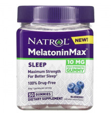 БАДы Natrol, Melatonin Max, для сна, голубика, 10 мг, 50 жевательных таблеток