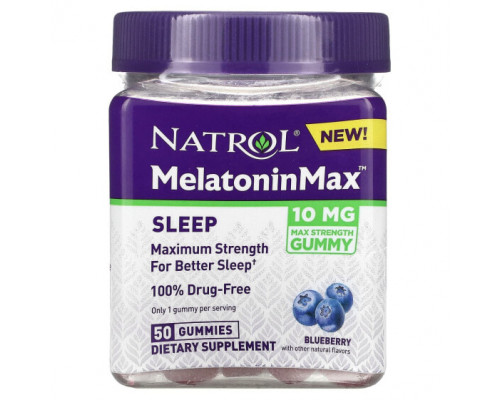 БАДы Natrol, Melatonin Max, для сна, голубика, 10 мг, 50 жевательных таблеток БАДы Natrol, Melatonin Max, для сна, голубика, 10 мг, 50 жевательных таблеток