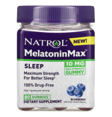 БАДы Natrol, Melatonin Max, для сна, голубика, 10 мг, 80 жевательных таблеток