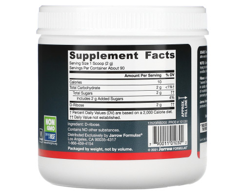 Jarrow Formulas Порошок D-рибозы 200 г Jarrow Formulas Порошок D-рибозы 200 г